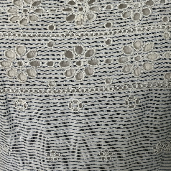 Japna 100% Cotton Blue White Pinstriped Eyelet Ruffle Maxi Dress S Cottagecore - Picture 5 of 13
